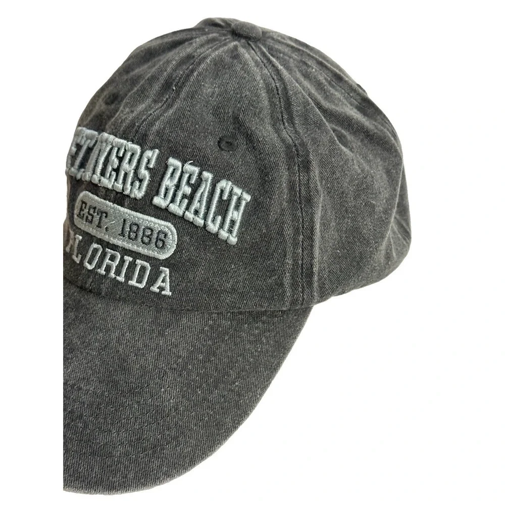 Ft. Myers Beach Florida Baseball Cap Distressed Gray With Lt Blue Embroidery